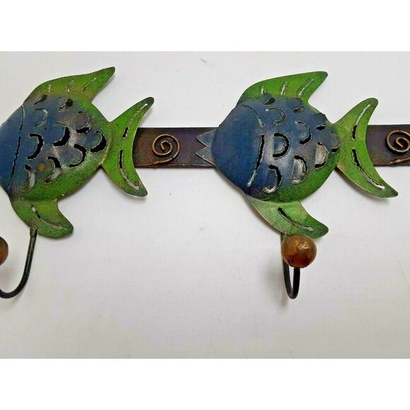 Tropical Fish Metal Wall 3 Hook Blue Green Cabin Cottage Lodge - Picture 2 of 7